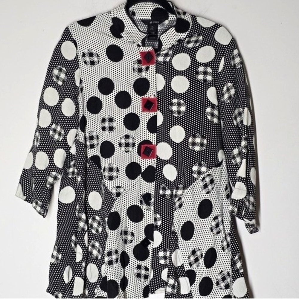 Ali Miles Polka Dot Patchwork Tunic Top Womens M … - image 1